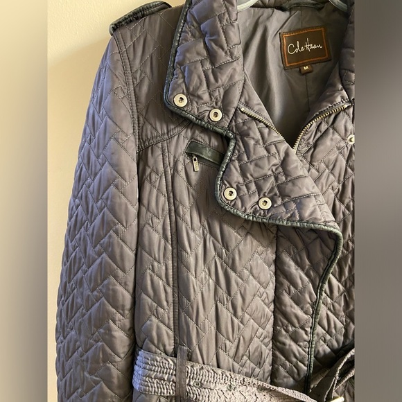 Cole Haan jacket quilted belted grey zip up women Medium - Picture 7 of 13